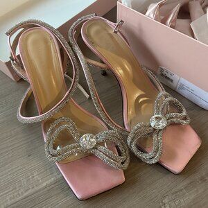 Mach & Mach Crystal Double Bow Square Toe Sandals Heels
